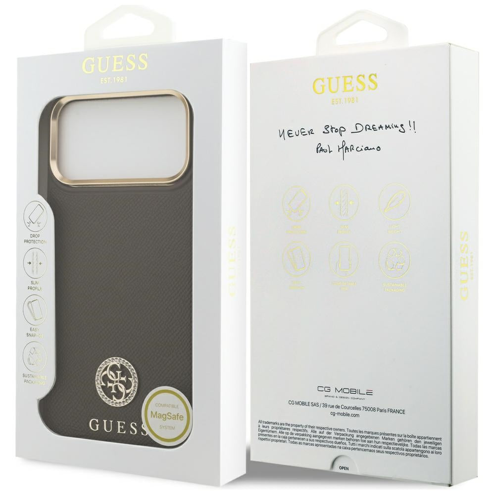 MagSafe-deksel for Apple iPhone 17 Pro Max, Guess, Grained Strass Logo, Brun