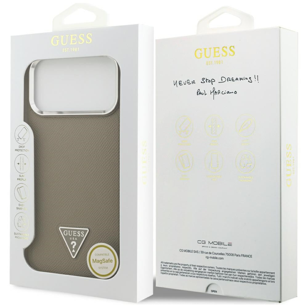 MagSafe-deksel for Apple iPhone 17 Pro Max, Guess, Grained Triangle Logo, Brun