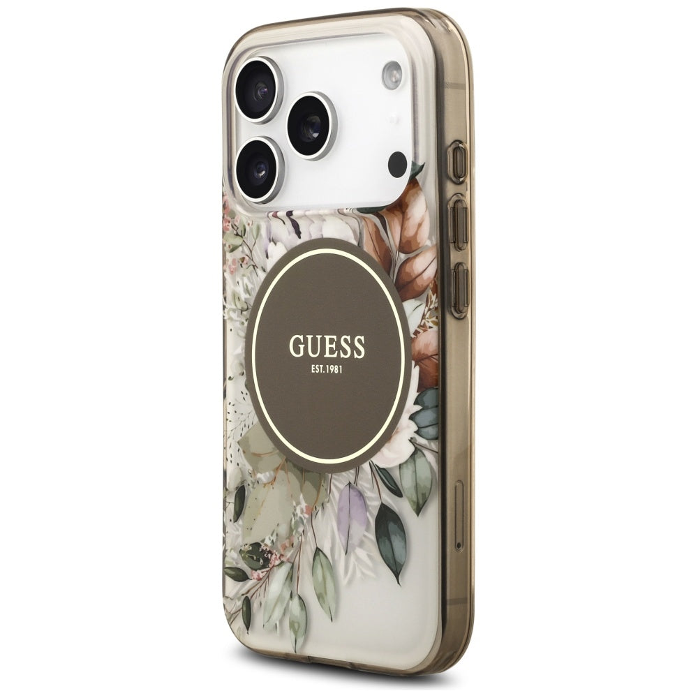 MagSafe-deksel for Apple iPhone 17 Pro Max, Guess, IML Flower & Tonal Circle, Brun