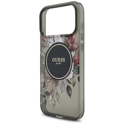 MagSafe-deksel for Apple iPhone 17 Pro Max, Guess, IML Flowers with Pearl Strap, Svart