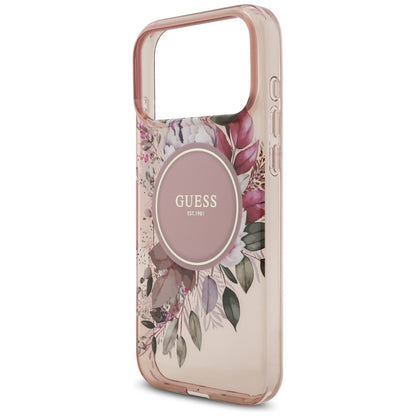 MagSafe-deksel for Apple iPhone 17 Pro Max, Guess, IML Flowers with Pearl Strap, Rosa