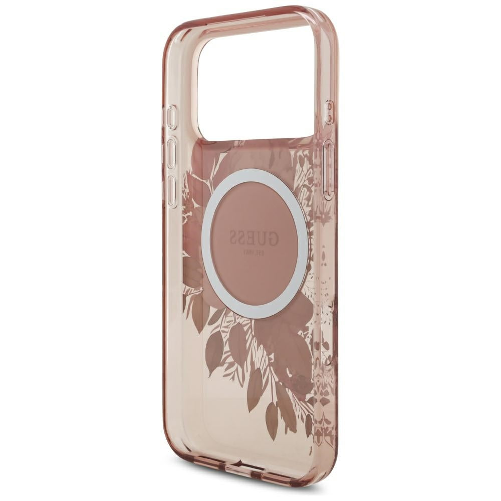 MagSafe-deksel for Apple iPhone 17 Pro Max, Guess, IML Flowers with Pearl Strap, Rosa