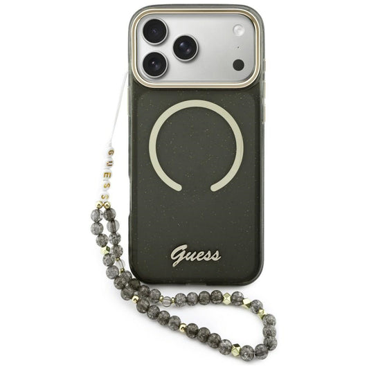 MagSafe-deksel for Apple iPhone 17 Pro Max, Guess, IML Glitter Script Strap, Svart