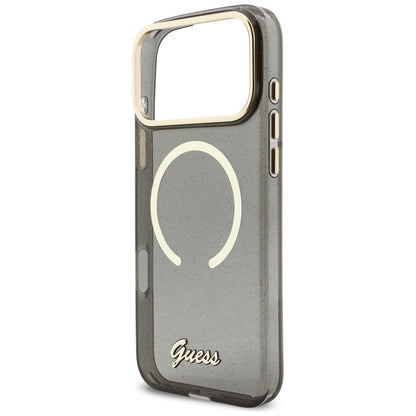 MagSafe-deksel for Apple iPhone 17 Pro Max, Guess, IML Glitter Script Strap, Svart