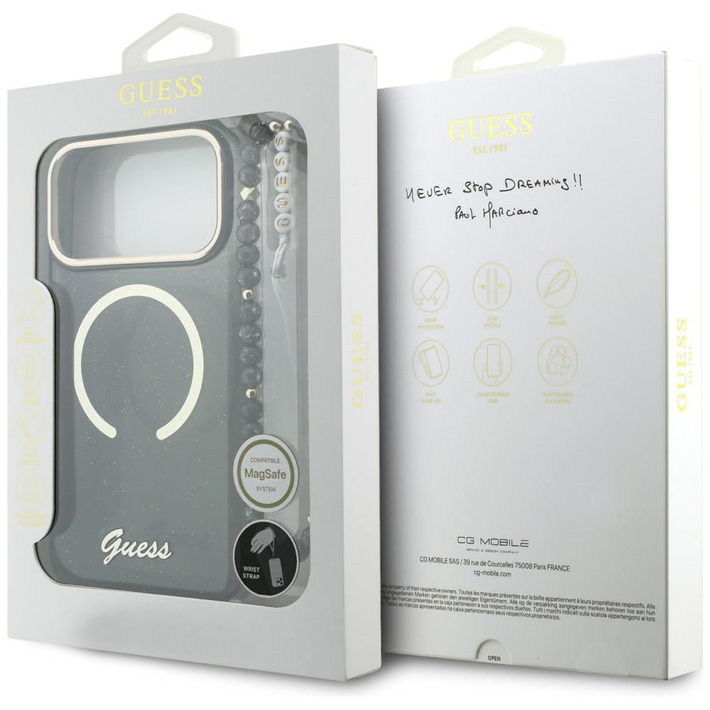 MagSafe-deksel for Apple iPhone 17 Pro Max, Guess, IML Glitter Script Strap, Svart