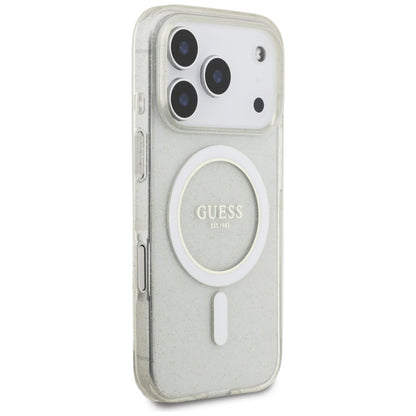 MagSafe-deksel for Apple iPhone 17 Pro Max, Guess, IML Glitter with Pearl Strap, Gjennomsiktig