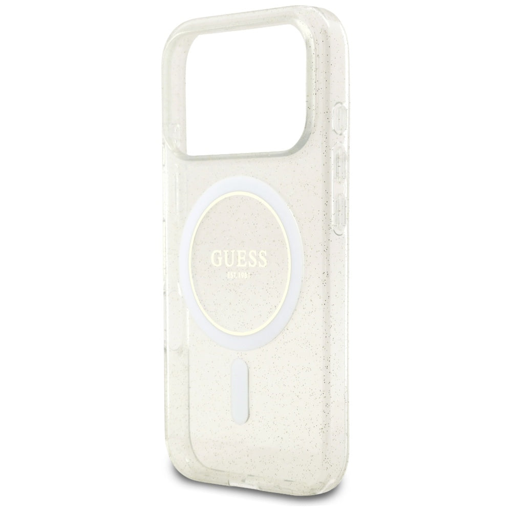 MagSafe-deksel for Apple iPhone 17 Pro Max, Guess, IML Glitter with Pearl Strap, Gjennomsiktig