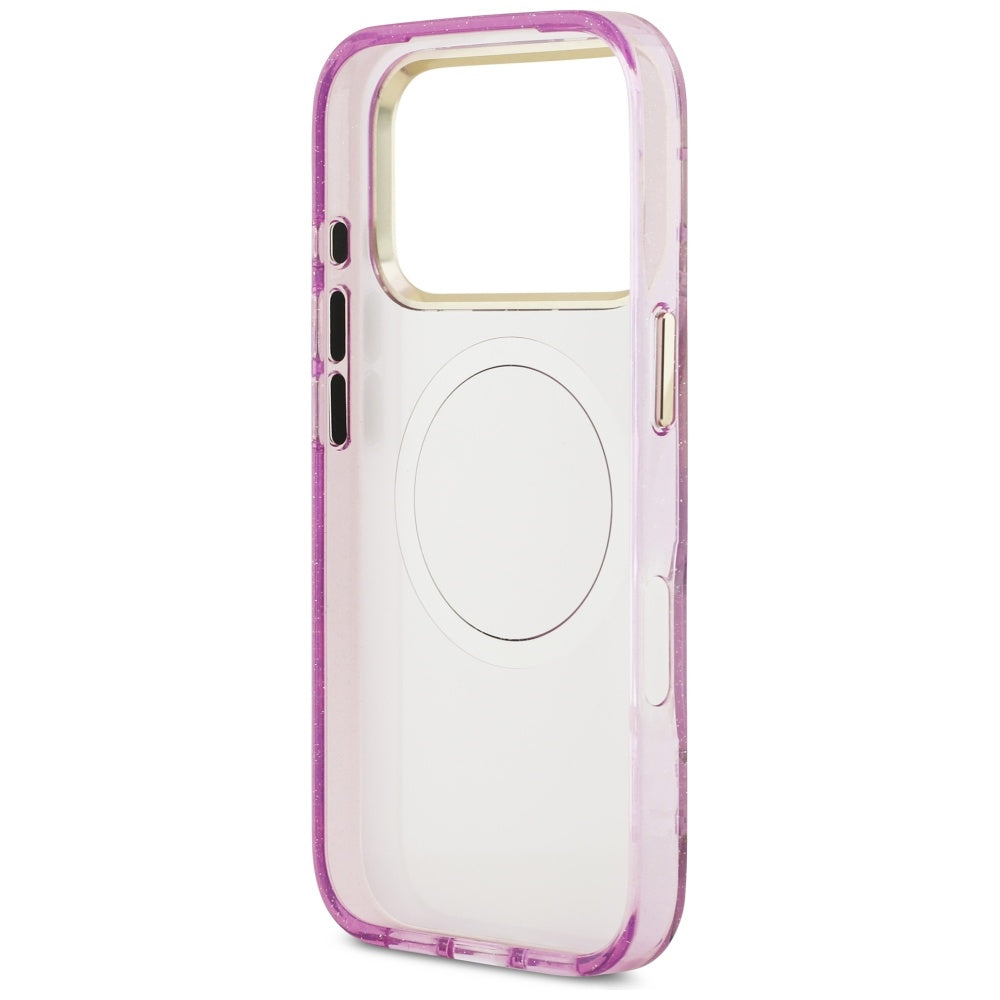 MagSafe-deksel for Apple iPhone 17 Pro Max, Guess, IML Metal Glitter Flowers Triangle, Lilla