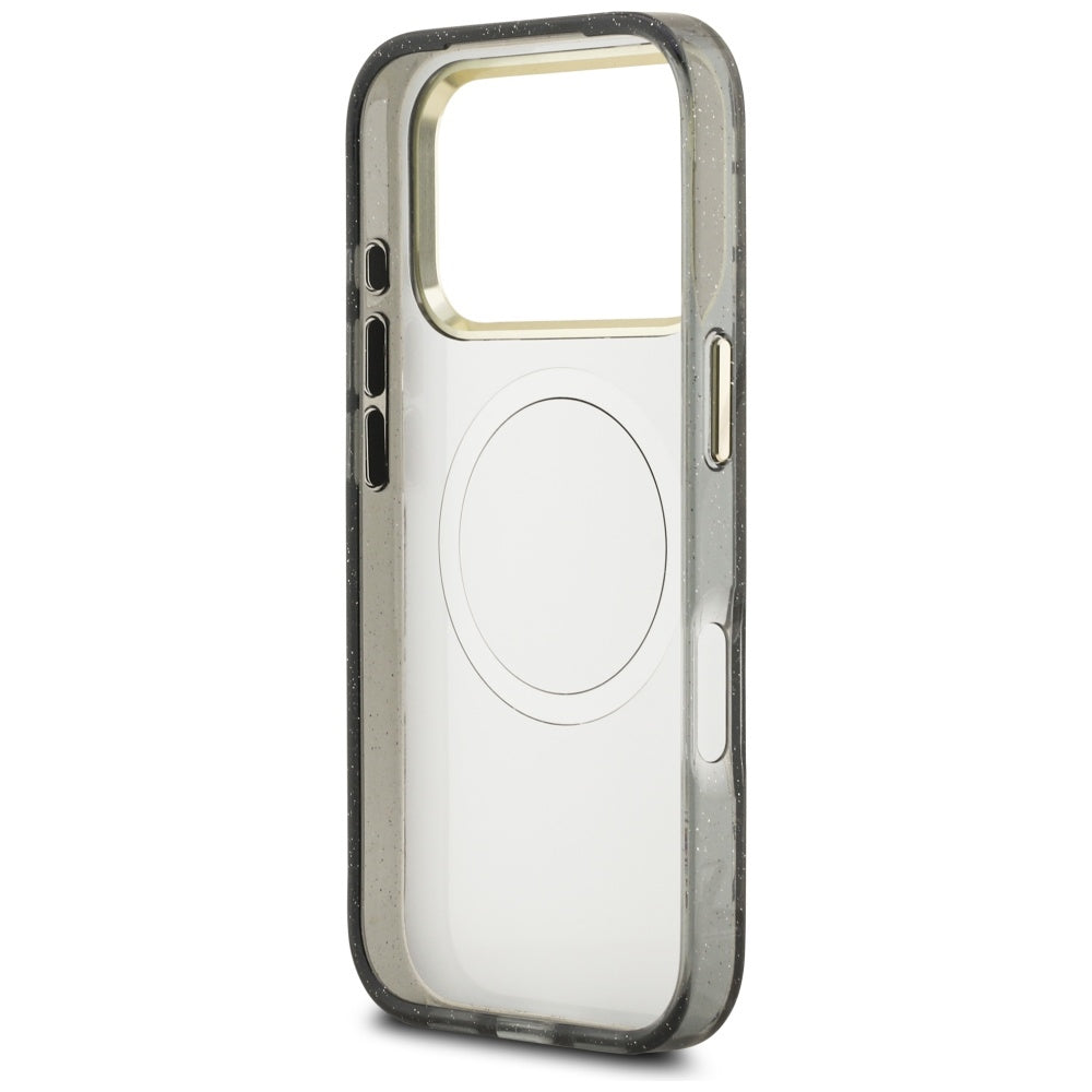 MagSafe-deksel for Apple iPhone 17 Pro Max, Guess, IML Metal Glitter Flowers Triangle, Svart