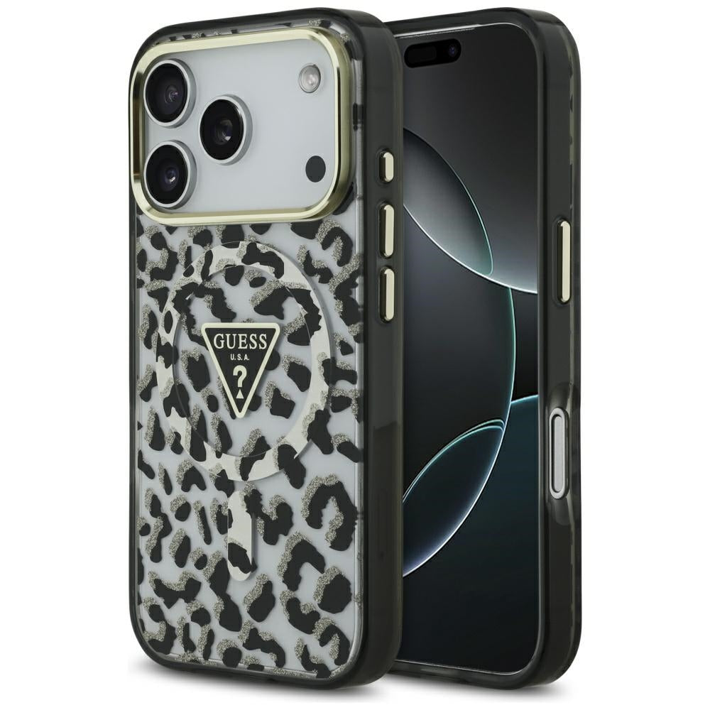 MagSafe-deksel for Apple iPhone 17 Pro Max, Guess, Leopard Glitter, Svart