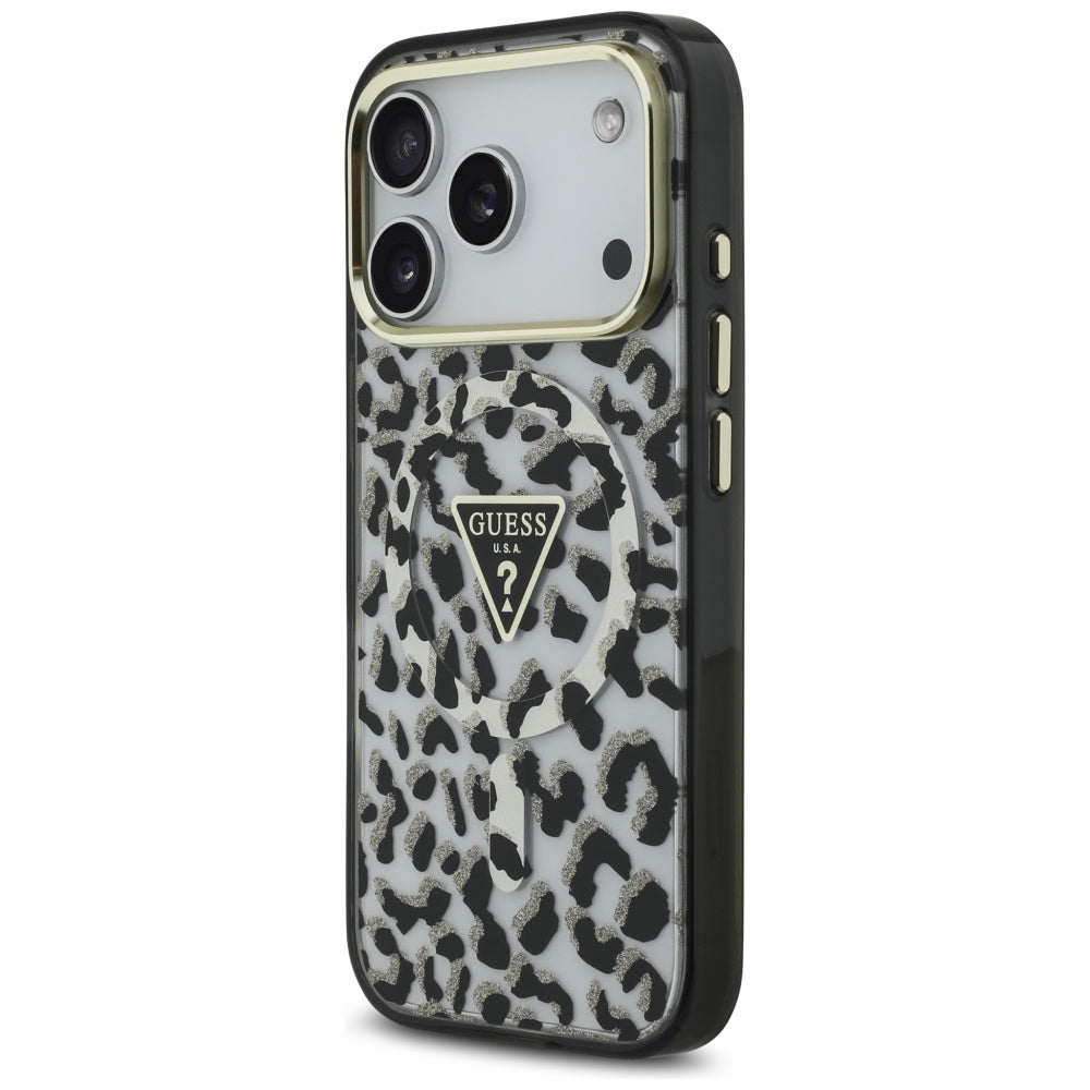MagSafe-deksel for Apple iPhone 17 Pro Max, Guess, Leopard Glitter, Svart