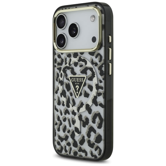 MagSafe-deksel for Apple iPhone 17 Pro Max, Guess, Leopard Glitter, Svart