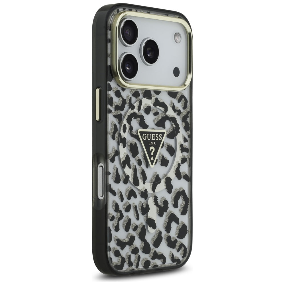 MagSafe-deksel for Apple iPhone 17 Pro Max, Guess, Leopard Glitter, Svart