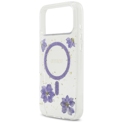 MagSafe-deksel for Apple iPhone 17 Pro Max, Guess, Resin Flowers and Glitter, Lilla