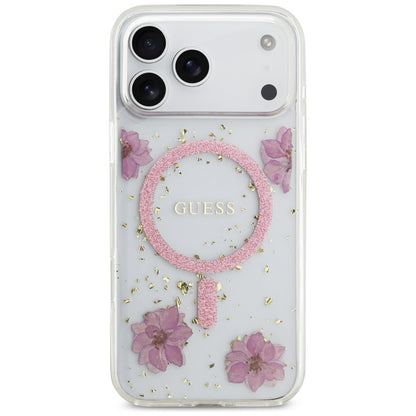 MagSafe-deksel for Apple iPhone 17 Pro Max, Guess, Resin Flowers and Glitter, Rosa