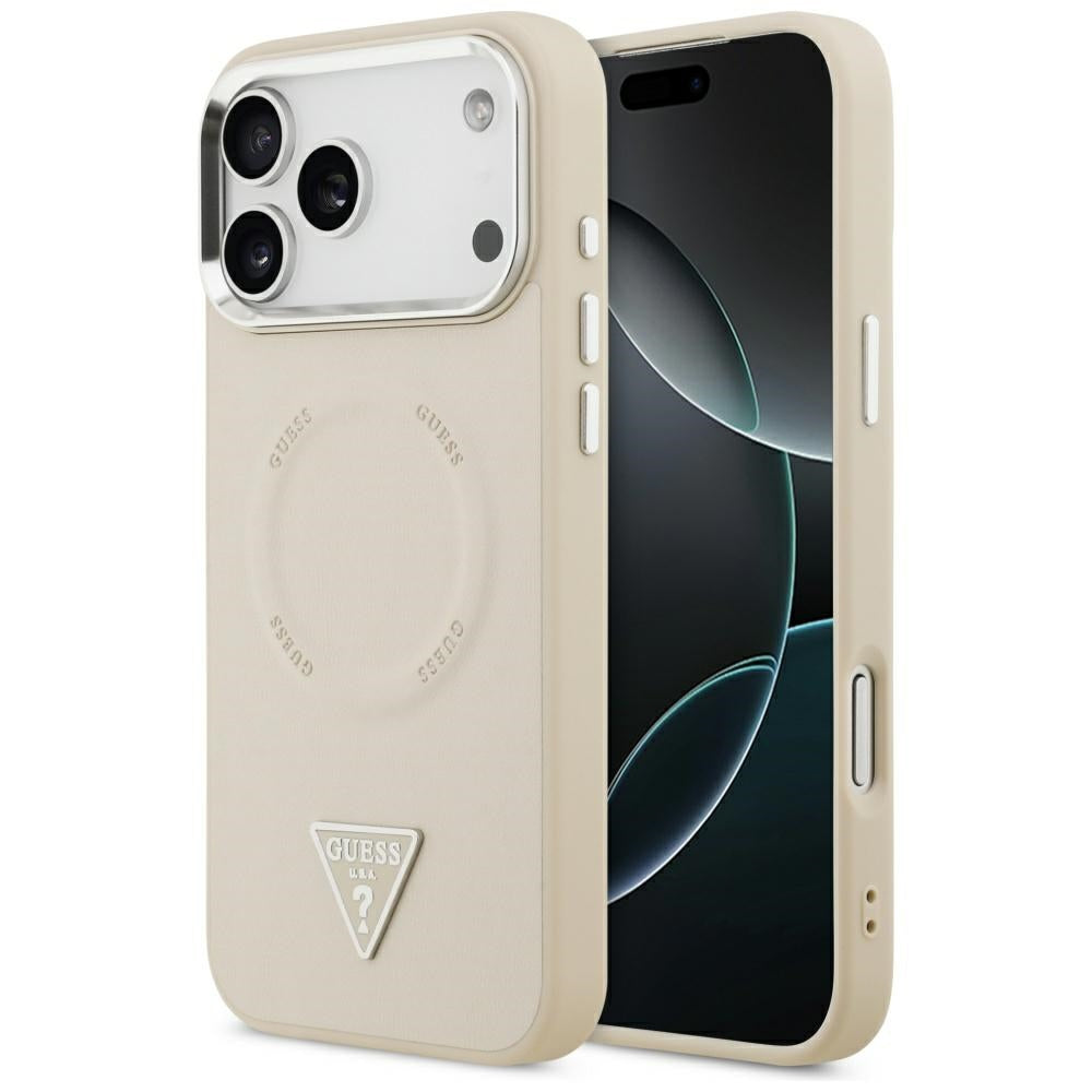 MagSafe-deksel for Apple iPhone 17 Pro Max, Guess, Triangle Logo, Beige Sølv