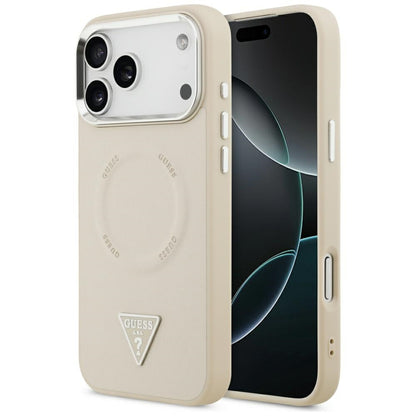 MagSafe-deksel for Apple iPhone 17 Pro Max, Guess, Triangle Logo, Beige Sølv
