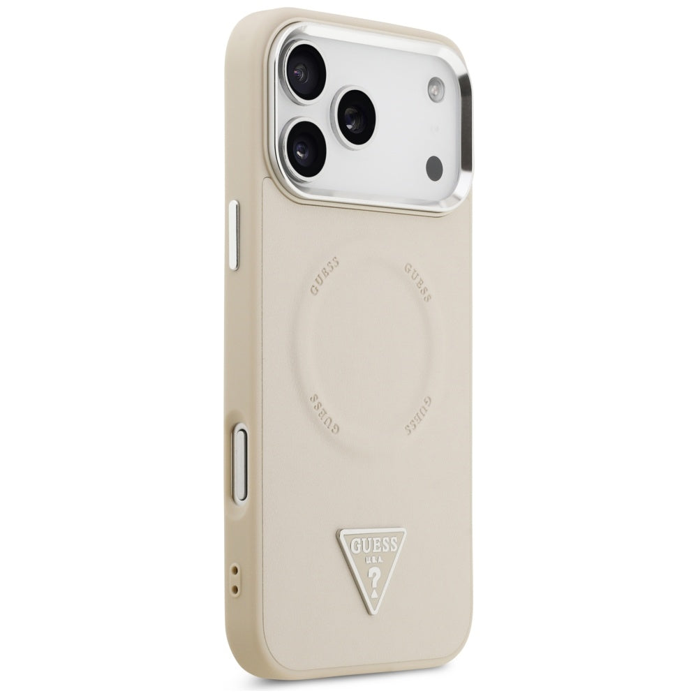 MagSafe-deksel for Apple iPhone 17 Pro Max, Guess, Triangle Logo, Beige Sølv