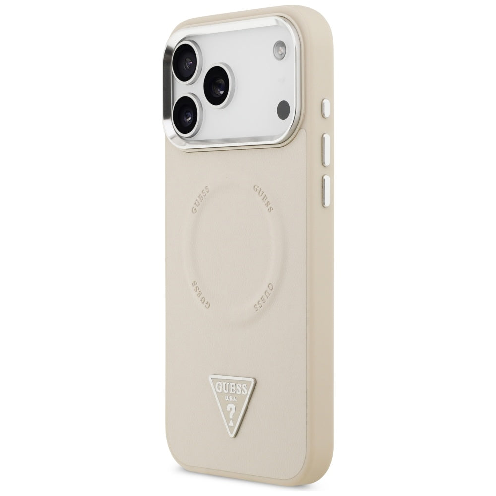 MagSafe-deksel for Apple iPhone 17 Pro Max, Guess, Triangle Logo, Beige Sølv