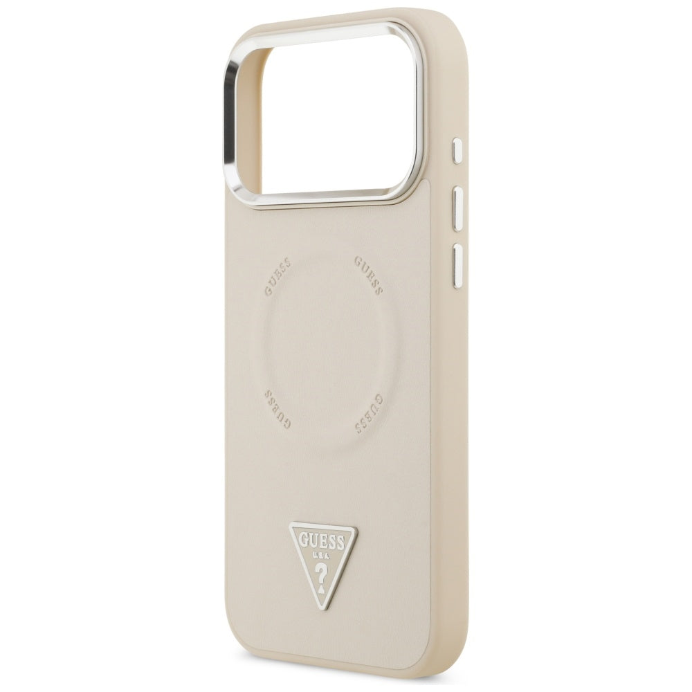 MagSafe-deksel for Apple iPhone 17 Pro Max, Guess, Triangle Logo, Beige Sølv