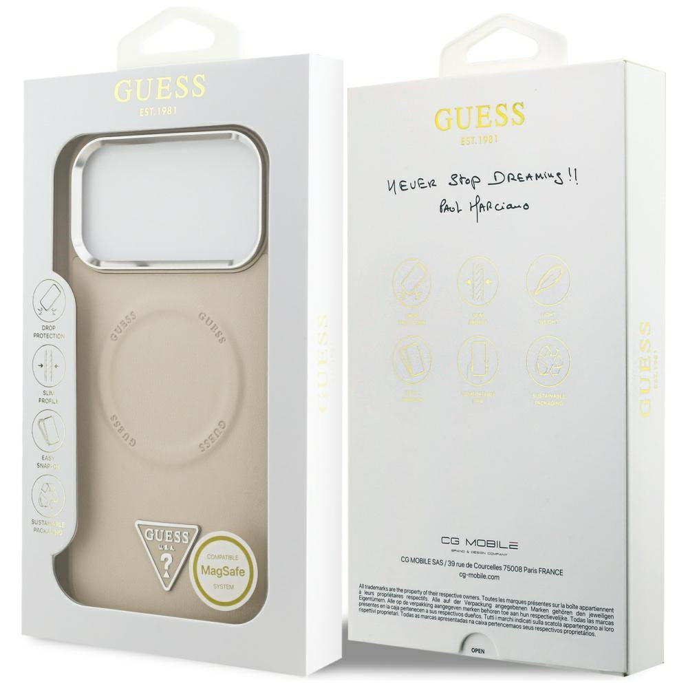MagSafe-deksel for Apple iPhone 17 Pro Max, Guess, Triangle Logo, Beige Sølv