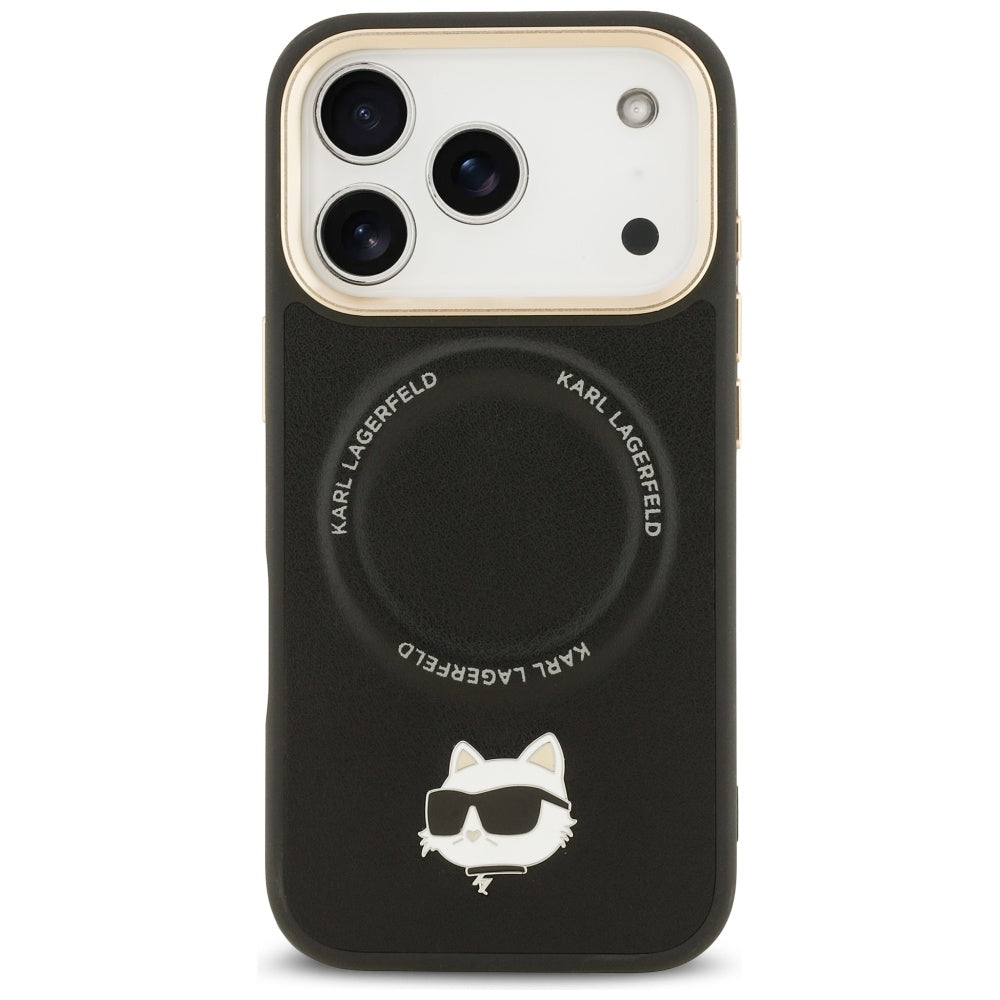 MagSafe-deksel for Apple iPhone 17 Pro Max, Karl Lagerfeld, Big Strap Choupette Metal Logo, Svart