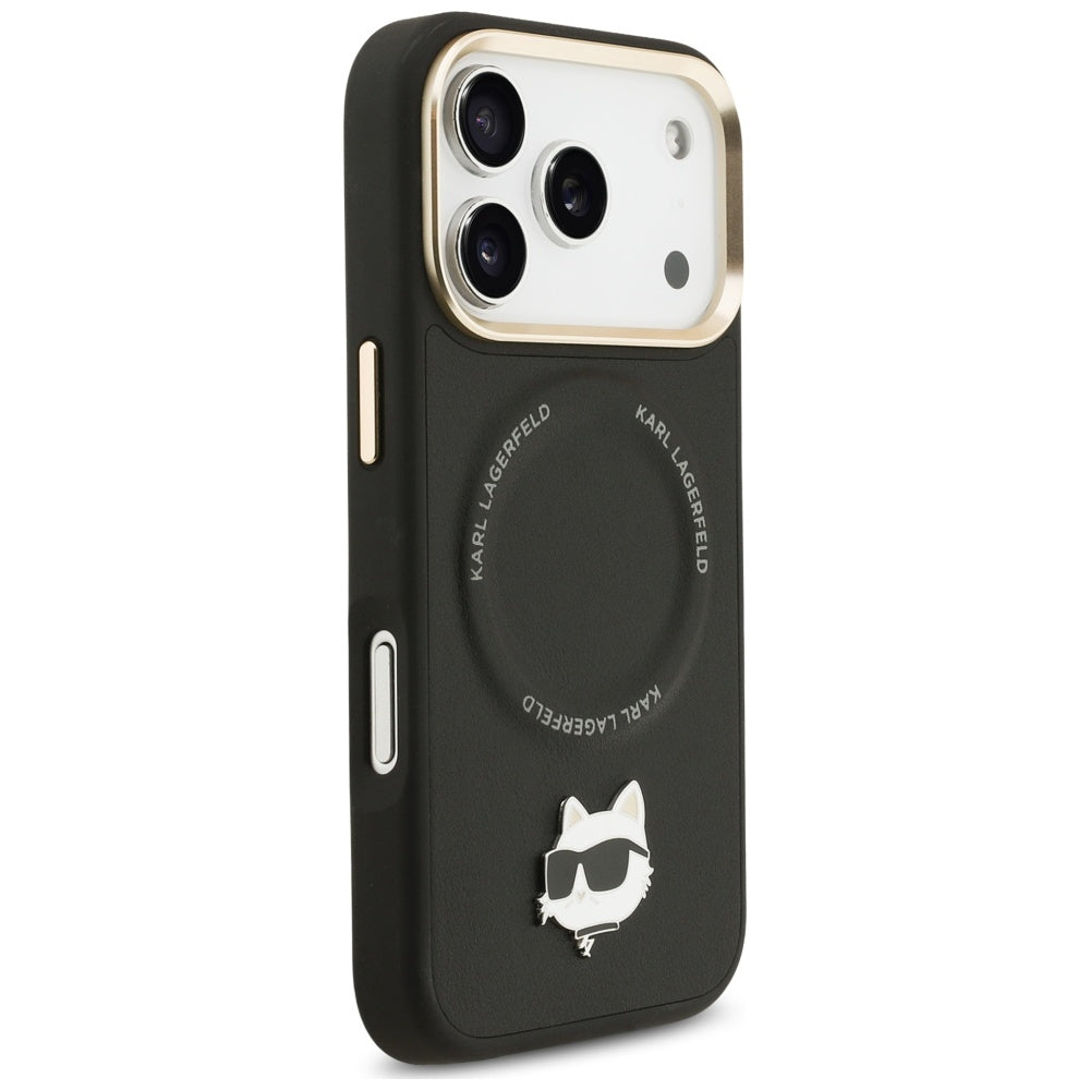 MagSafe-deksel for Apple iPhone 17 Pro Max, Karl Lagerfeld, Big Strap Choupette Metal Logo, Svart