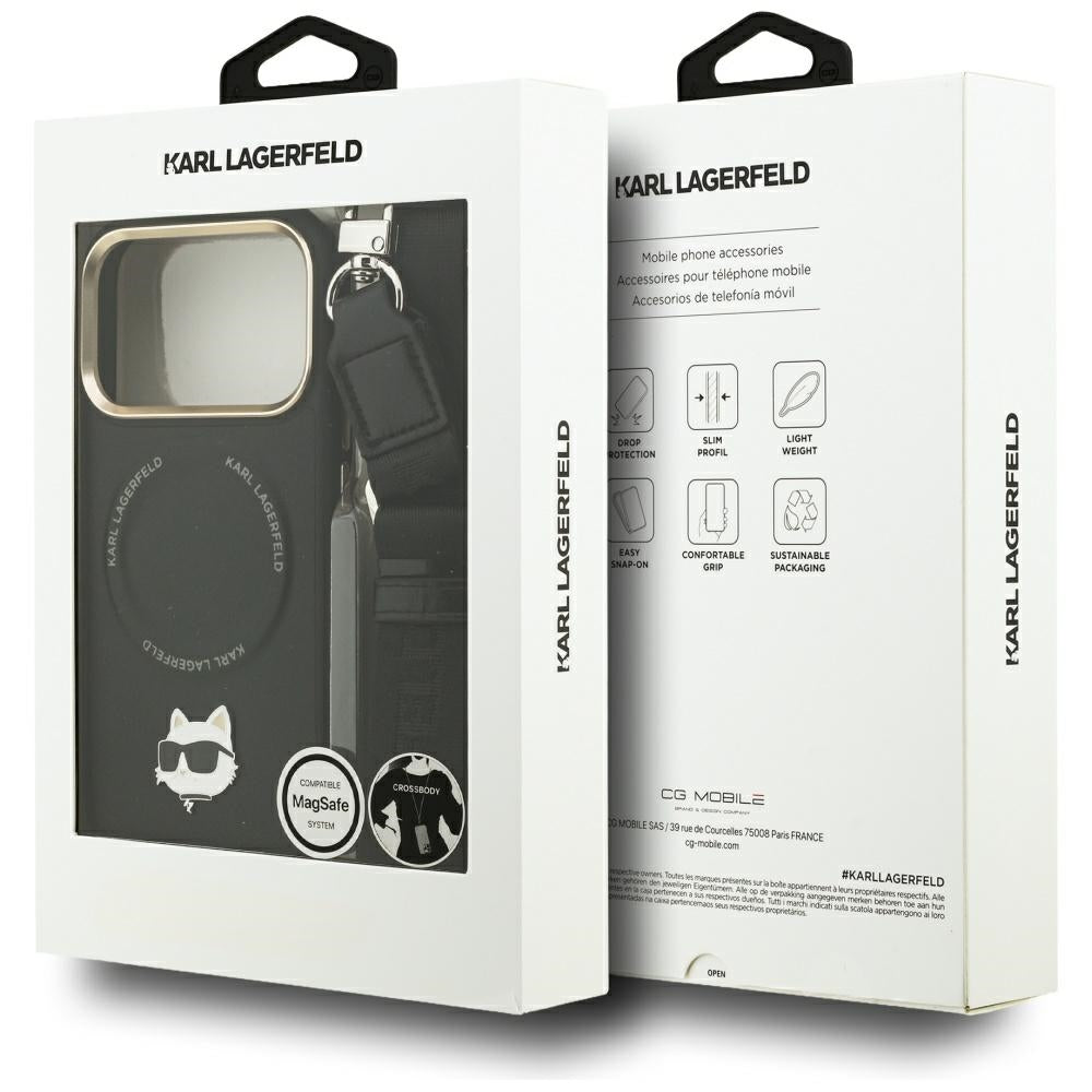 MagSafe-deksel for Apple iPhone 17 Pro Max, Karl Lagerfeld, Big Strap Choupette Metal Logo, Svart