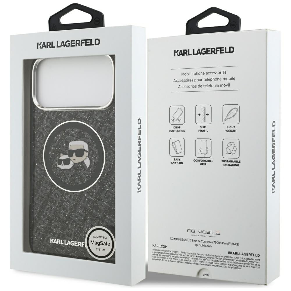 MagSafe-deksel for Apple iPhone 17 Pro Max, Karl Lagerfeld, Glitter Karl & Choupette Head, Svart