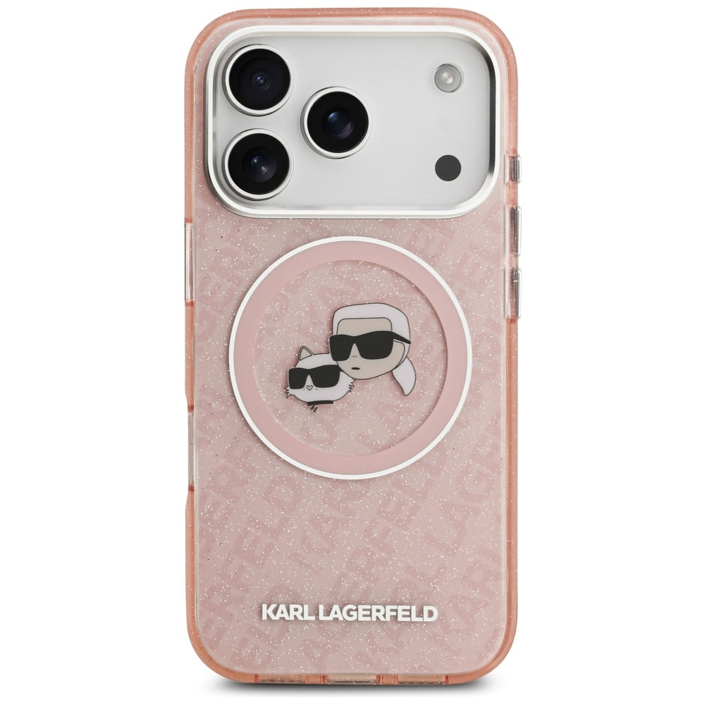 MagSafe-deksel for Apple iPhone 17 Pro Max, Karl Lagerfeld, Glitter Karl & Choupette Head, Rosa
