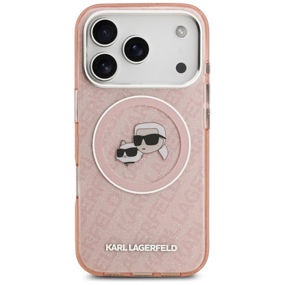 MagSafe-deksel for Apple iPhone 17 Pro Max, Karl Lagerfeld, Glitter Karl & Choupette Head, Rosa