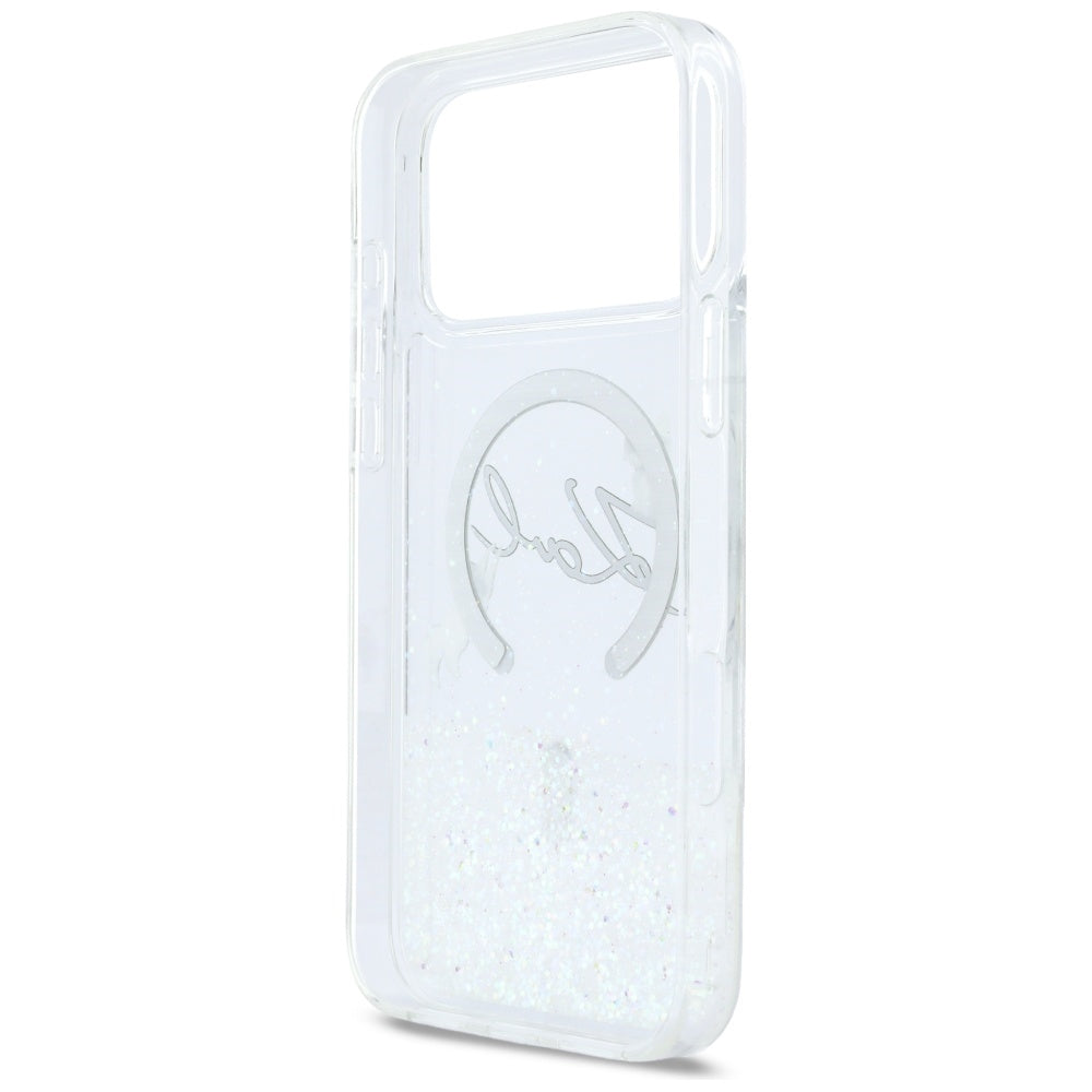 MagSafe-deksel for Apple iPhone 17 Pro Max, Karl Lagerfeld, Glitter Karl Script Logo, Gjennomsiktig