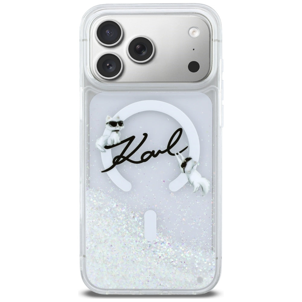 MagSafe-deksel for Apple iPhone 17 Pro Max, Karl Lagerfeld, Glitter Karl Script Logo, Gjennomsiktig