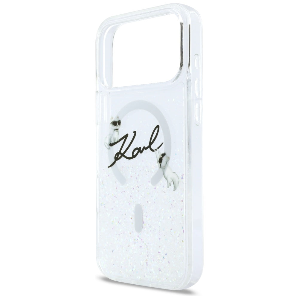 MagSafe-deksel for Apple iPhone 17 Pro Max, Karl Lagerfeld, Glitter Karl Script Logo, Gjennomsiktig