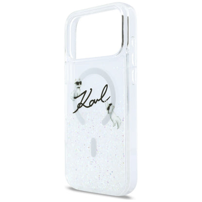 MagSafe-deksel for Apple iPhone 17 Pro Max, Karl Lagerfeld, Glitter Karl Script Logo, Gjennomsiktig