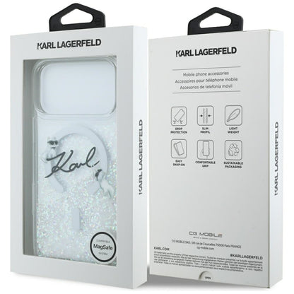 MagSafe-deksel for Apple iPhone 17 Pro Max, Karl Lagerfeld, Glitter Karl Script Logo, Gjennomsiktig