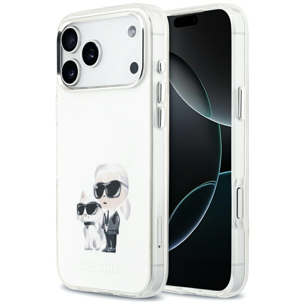 MagSafe-deksel for Apple iPhone 17 Pro Max, Karl Lagerfeld, IML Aquarelle Logo Karl & Choupette, Hvit