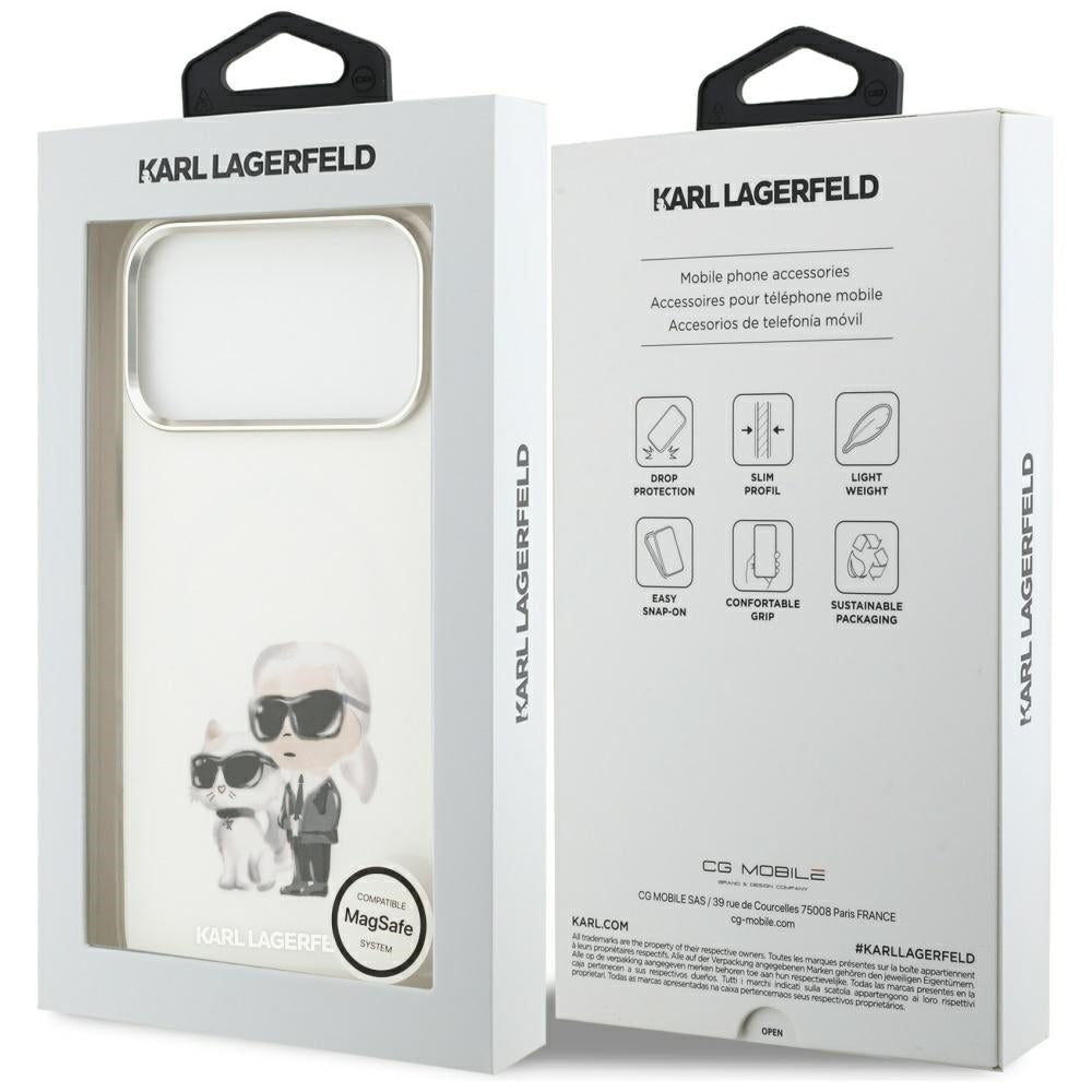 MagSafe-deksel for Apple iPhone 17 Pro Max, Karl Lagerfeld, IML Aquarelle Logo Karl & Choupette, Hvit