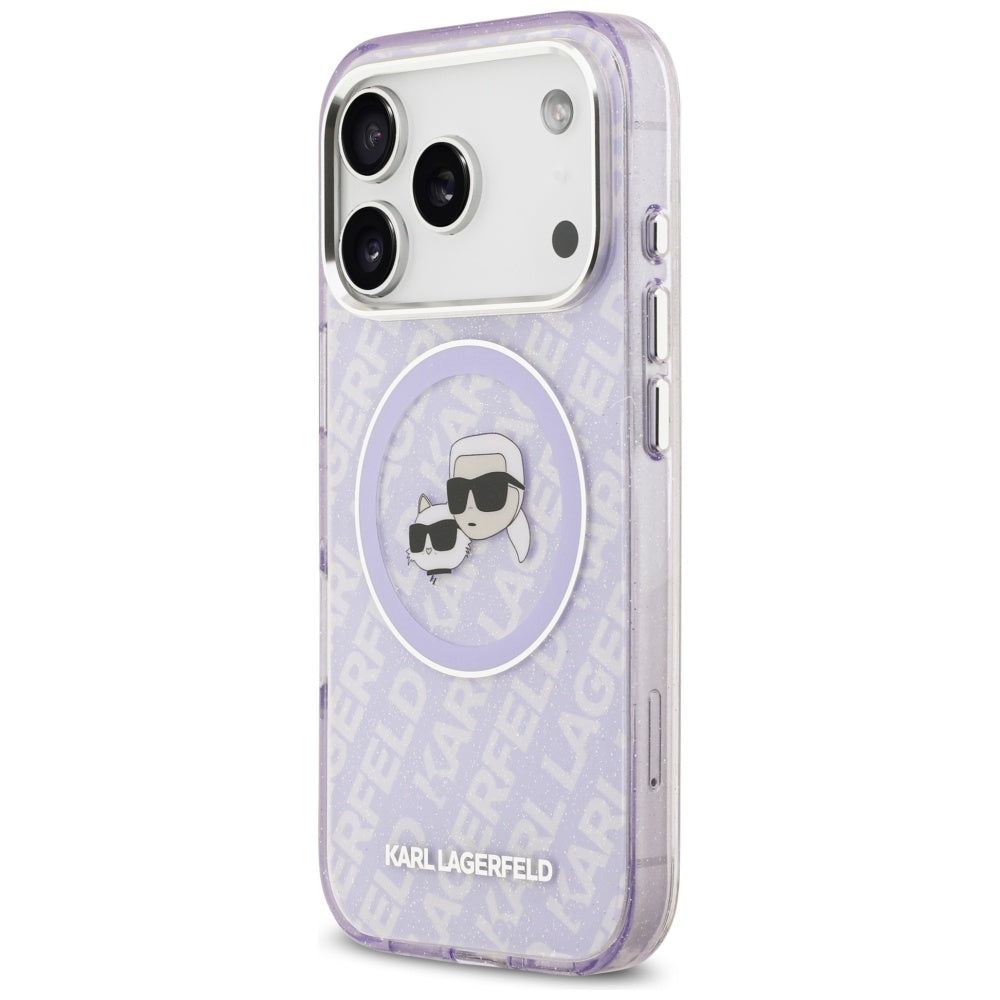 MagSafe-deksel for Apple iPhone 17 Pro Max, Karl Lagerfeld, IML Glitter Karl & Choupette`s Heads, Lilla