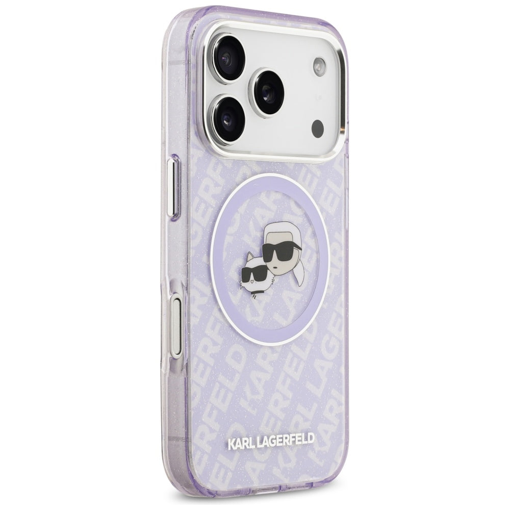 MagSafe-deksel for Apple iPhone 17 Pro Max, Karl Lagerfeld, IML Glitter Karl & Choupette`s Heads, Lilla