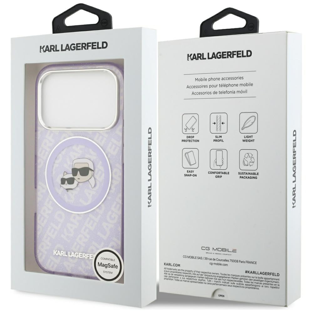 MagSafe-deksel for Apple iPhone 17 Pro Max, Karl Lagerfeld, IML Glitter Karl & Choupette`s Heads, Lilla