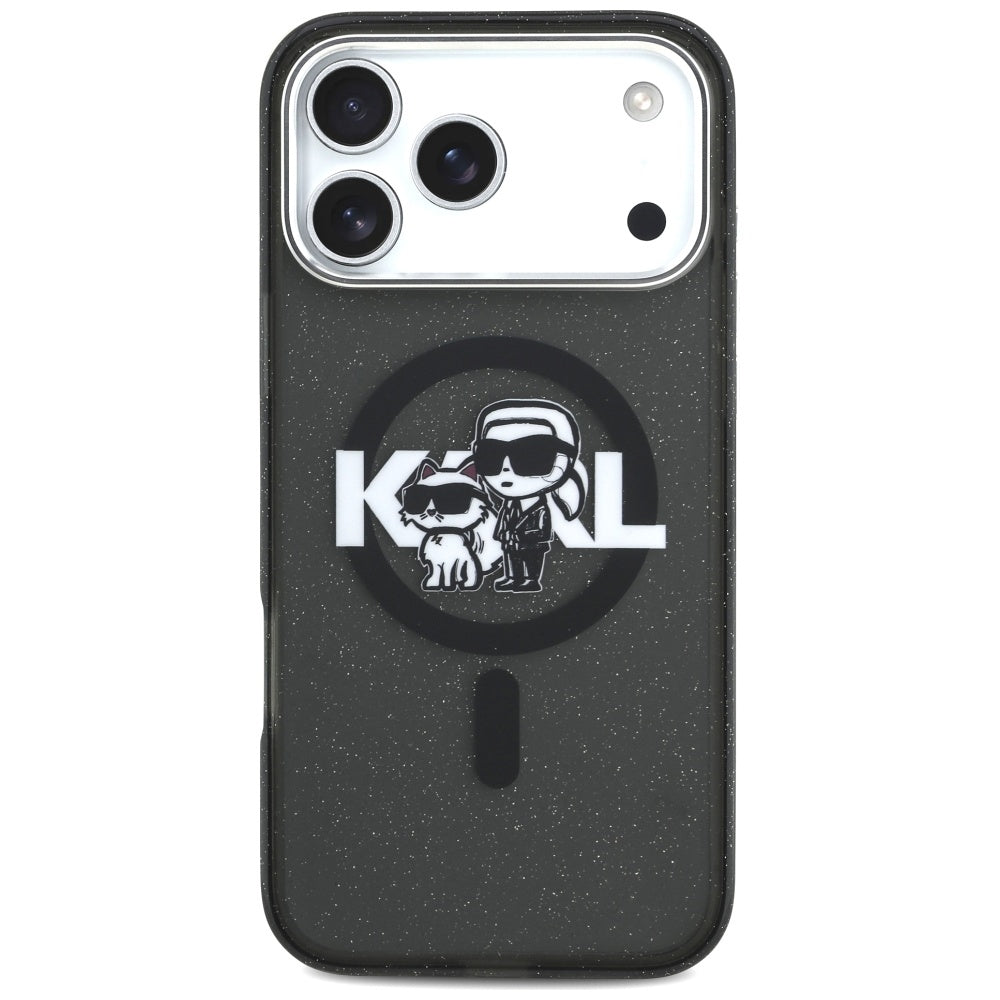 MagSafe-deksel for Apple iPhone 17 Pro Max, Karl Lagerfeld, IML Sketch Logo Glitter Karl & Choupette, Svart