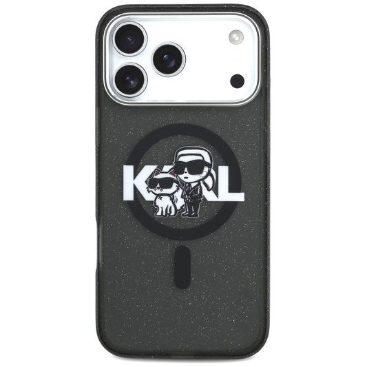 MagSafe-deksel for Apple iPhone 17 Pro Max, Karl Lagerfeld, IML Sketch Logo Glitter Karl & Choupette, Svart