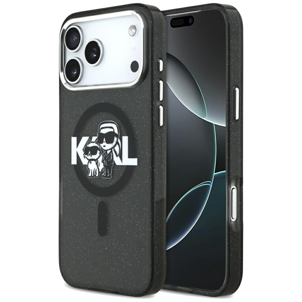 MagSafe-deksel for Apple iPhone 17 Pro Max, Karl Lagerfeld, IML Sketch Logo Glitter Karl & Choupette, Svart