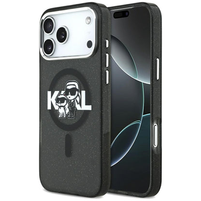 MagSafe-deksel for Apple iPhone 17 Pro Max, Karl Lagerfeld, IML Sketch Logo Glitter Karl & Choupette, Svart