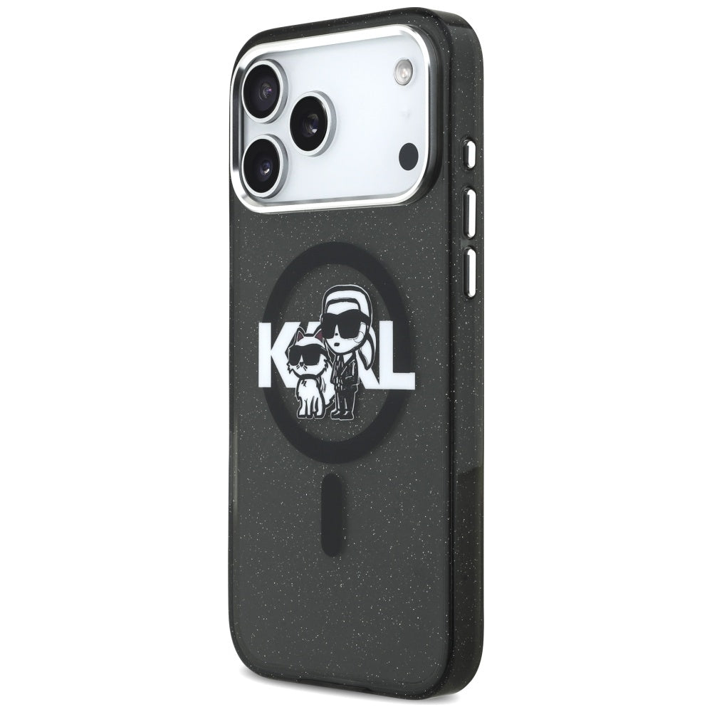 MagSafe-deksel for Apple iPhone 17 Pro Max, Karl Lagerfeld, IML Sketch Logo Glitter Karl & Choupette, Svart