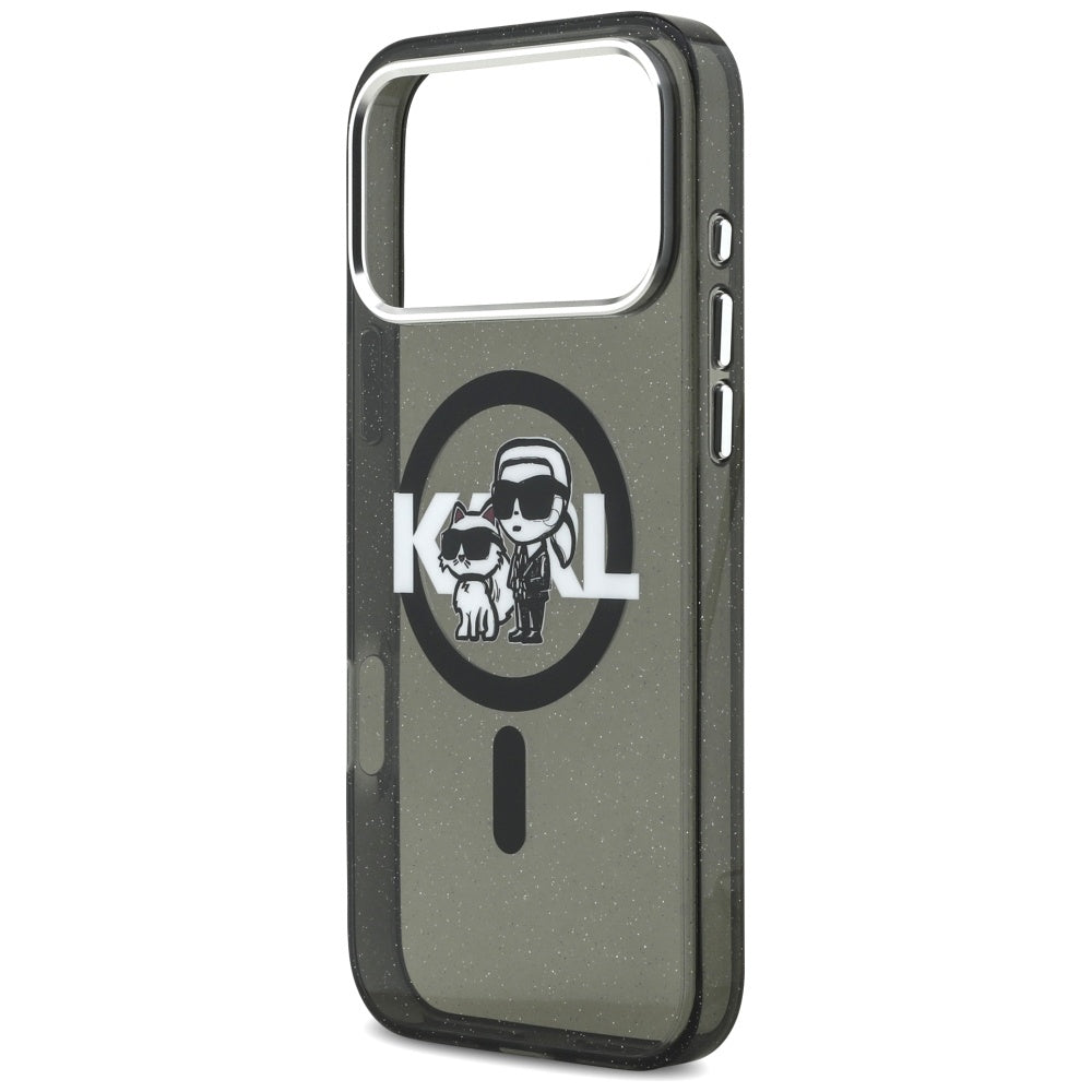 MagSafe-deksel for Apple iPhone 17 Pro Max, Karl Lagerfeld, IML Sketch Logo Glitter Karl & Choupette, Svart