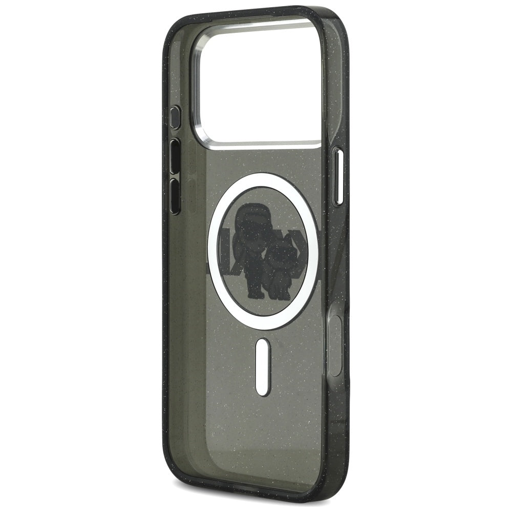 MagSafe-deksel for Apple iPhone 17 Pro Max, Karl Lagerfeld, IML Sketch Logo Glitter Karl & Choupette, Svart