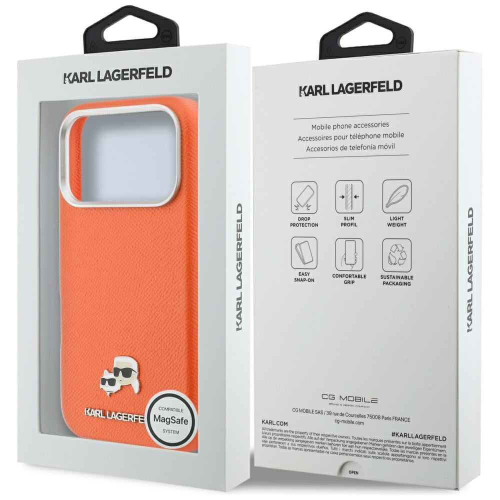MagSafe-deksel for Apple iPhone 17 Pro Max, Karl Lagerfeld, Karl & Choupette Head's Pin, Oransje