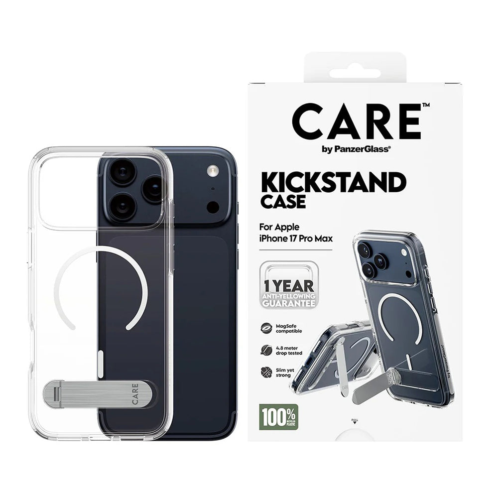MagSafe-deksel for Apple iPhone 17 Pro Max, PanzerGlass, Care Feature Kickstand, Transparent Hvit